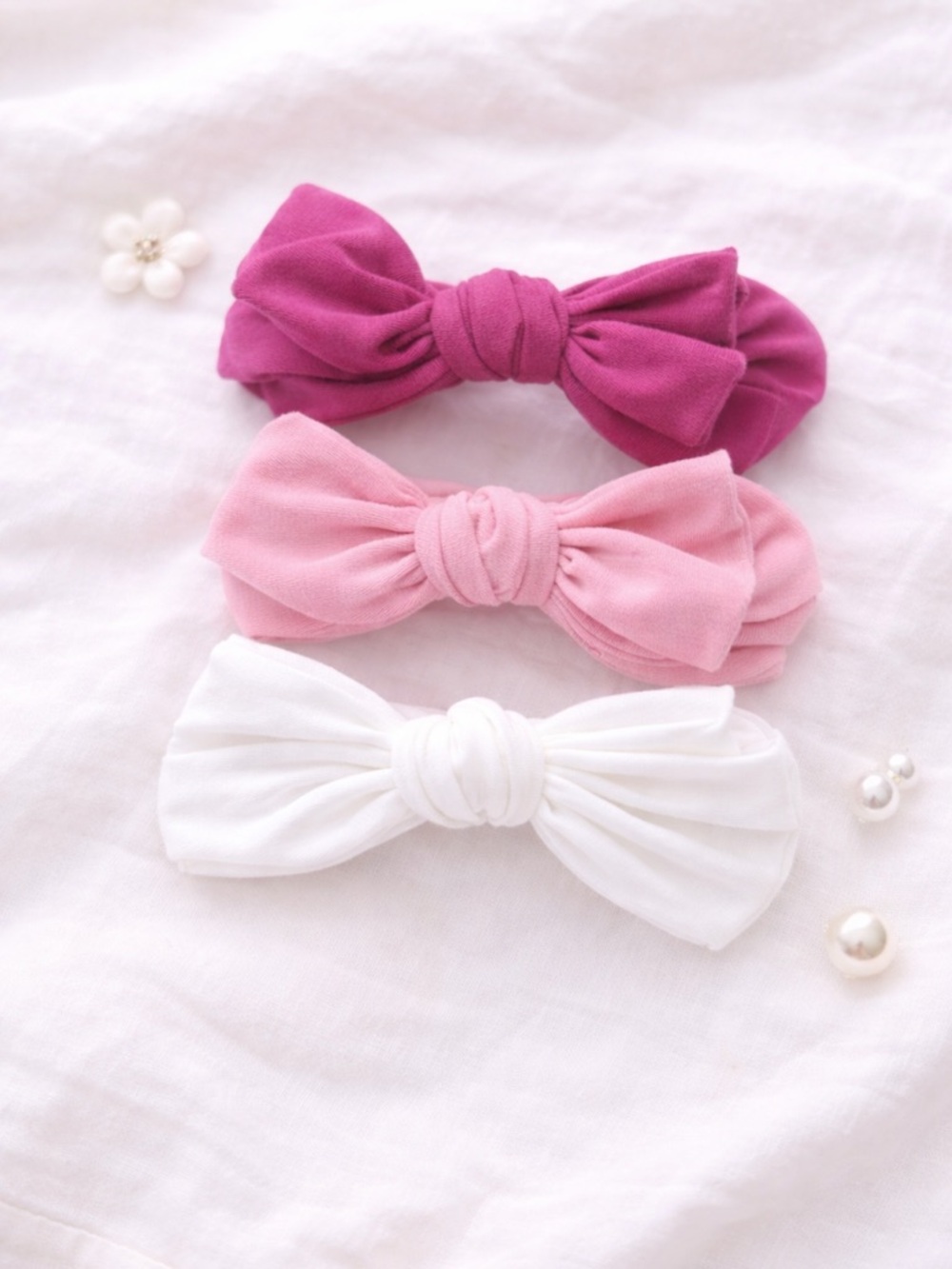 Toddler Stretch Knot Headband Set - White, Light Pink & Magenta